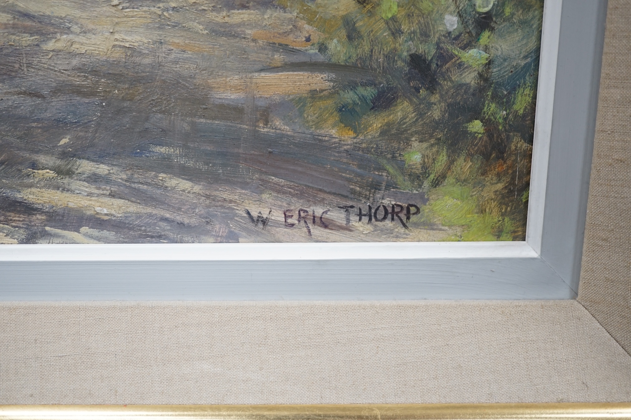 William Eric Thorp (1901–1993), oil on board, ‘A Backwater, near Abingdon’, signed, 49 x 63cm. Condition - good